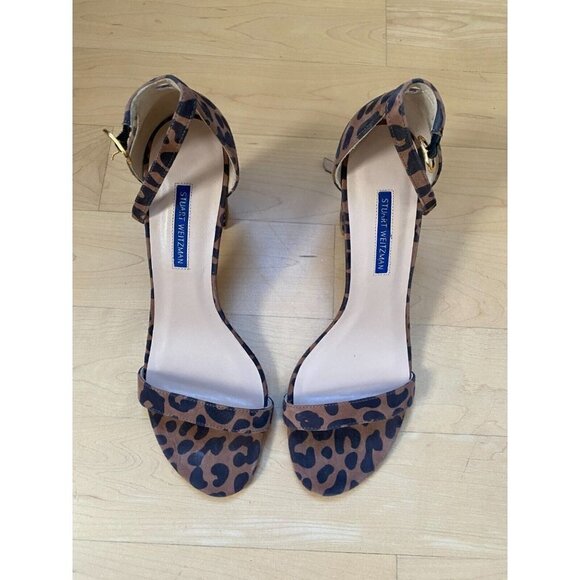 STUART Weitzman BNWT "Nearly Nude" Ankle Strap Suede Animal Print Women NEW - Picture 2 of 9